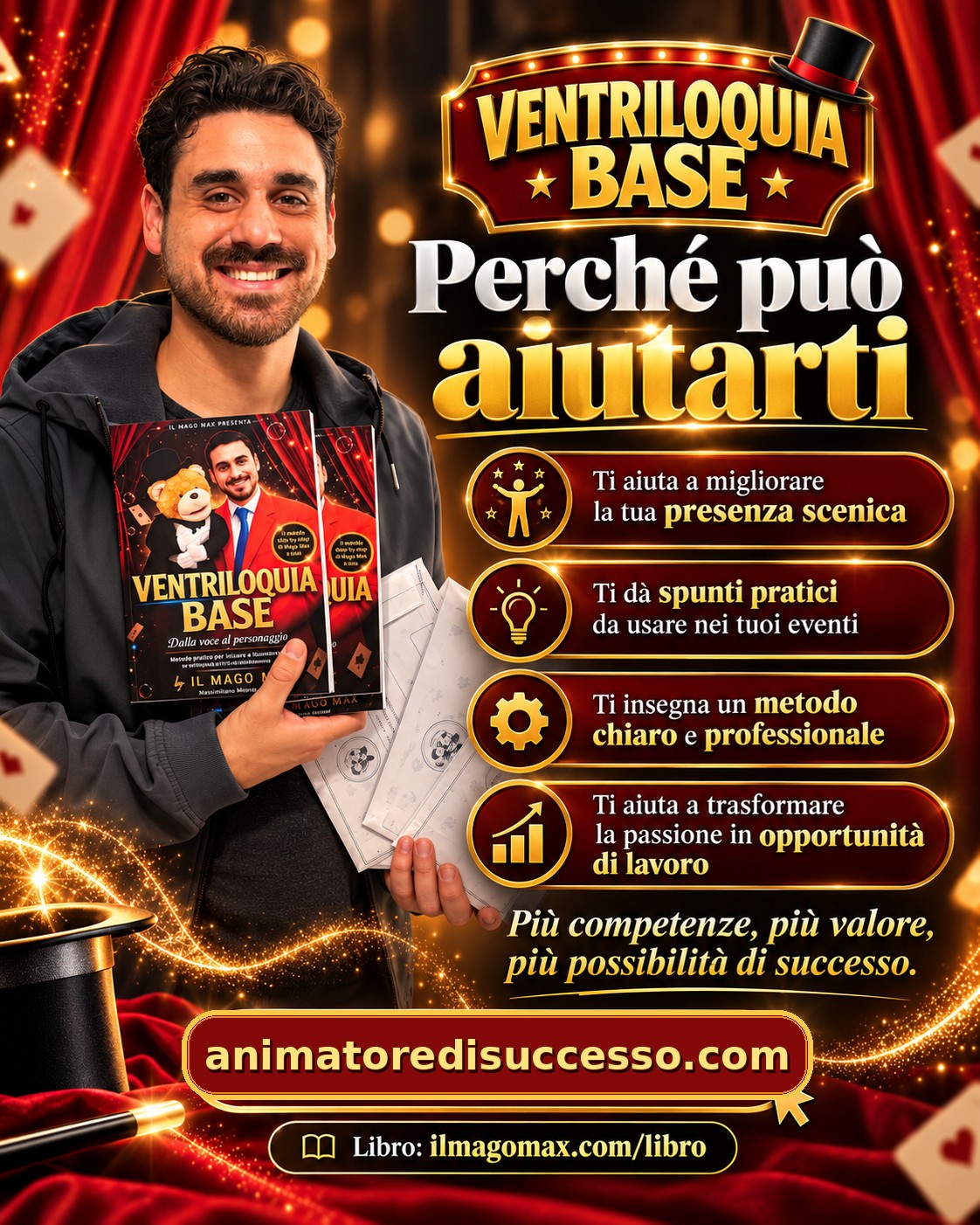 Perché Ventriloquia Base può aiutarti: presenza scenica, spunti pratici, metodo professionale, opportunità di lavoro